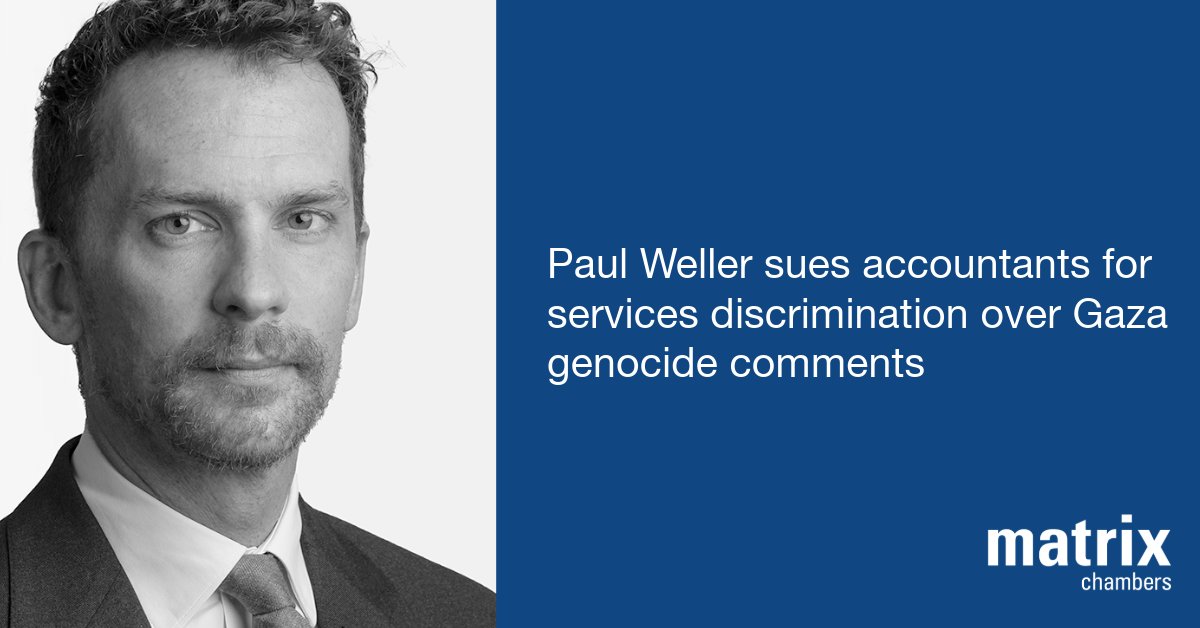 Matrix (@matrixchambers) on Twitter photo Paul Weller is taking legal action against his former accountants, for services discrimination after they terminated their professional relationship with him over his views on Gaza. He is represented by James Robottom, instructed by <a href="/hodgejonesallen/">Hodge Jones & Allen</a>.
More: ow.ly/Waze50WIPGl Paul Weller is taking legal action against his former accountants, for services discrimination after they terminated their professional relationship with him over his views on Gaza. He is represented by James Robottom, instructed by <a href="/hodgejonesallen/">Hodge Jones & Allen</a>.
More: ow.ly/Waze50WIPGl