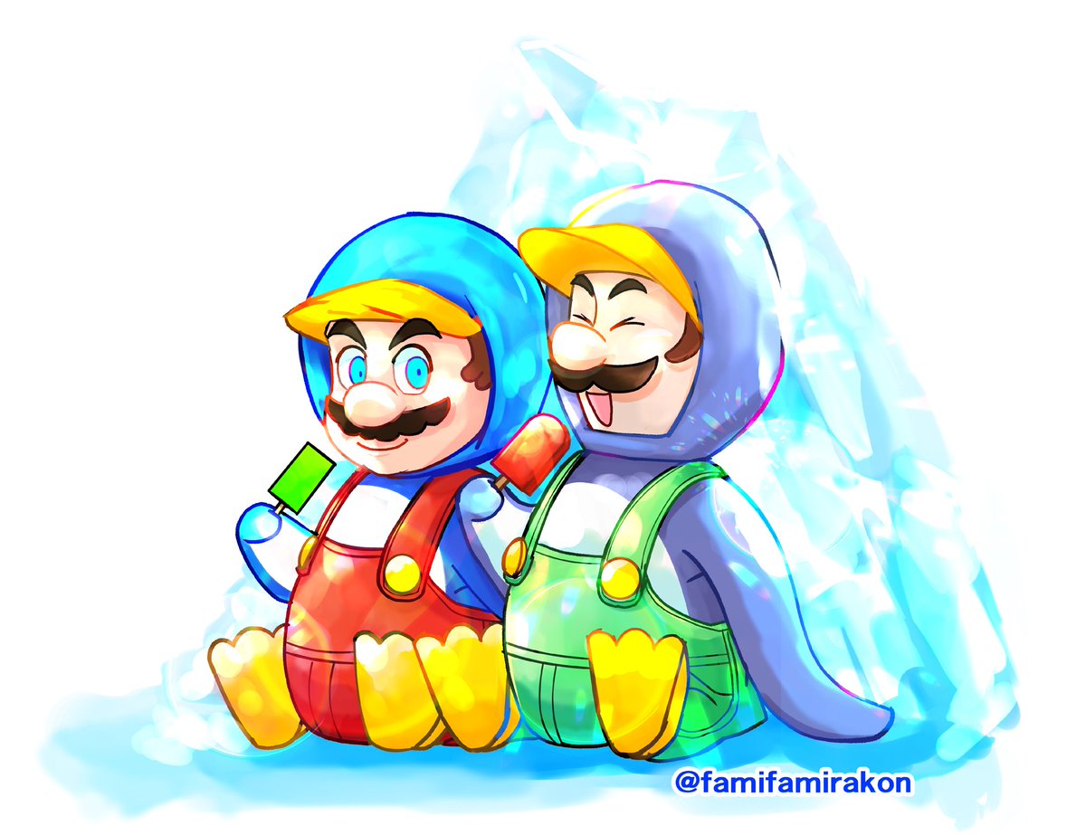 🟥🟩絵。
ひんやり🐧🟥🐧🟩。🍧🧊。