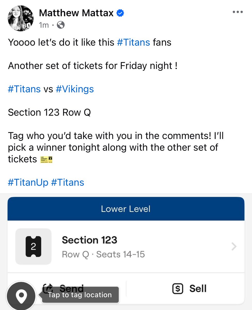 TitansBlue25's tweet photo. Ticket giveaway! 

Like 
Follow me 
Tag who you’d take in the comments! 

Winner picked tomorrow morning! https://t.co/HRQL2x6kLM