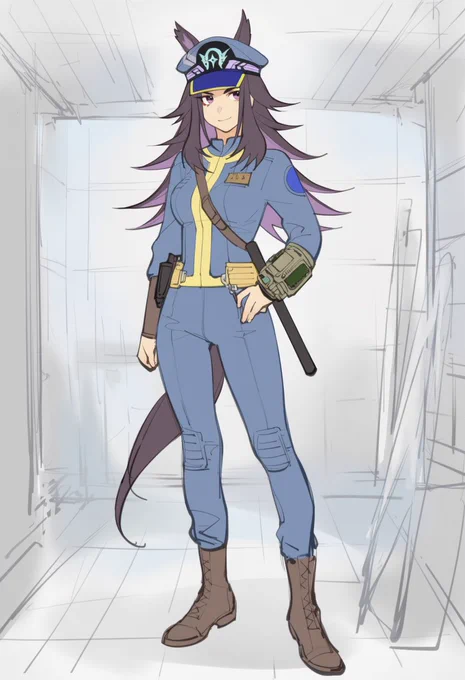 #ウマ娘falloutダービー フェノーメノ Vault 81の住民。警察…というよりセキュリティガードとして働いている。セキュリティたるものと施設中を探索したところ謎の声(※キュリー)を聞き、以降何度か会話したことがあるが、他の人は信じてくれなかった。
