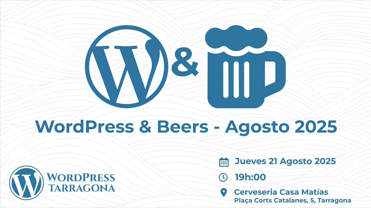 jdevelopia's tweet image. Volvemos con nuestra cita mensual del formato WordPress &amp;amp; Beers! Hablaremos de WordPress tomando unas cervezas! - meetup.com/wordpresstarra…