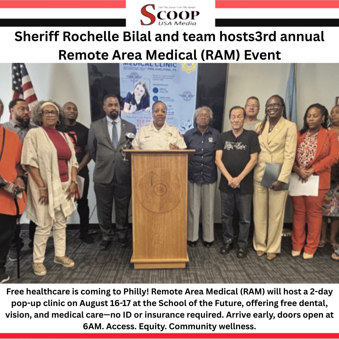 Sheriff Rochelle Bilal and team hosts3rd annual Remote Area Medical (RAM) Event
Read: scoopnewsusa.com/sheriff-rochel…

#FreeClinic #RAMusa #Philadelphia #HealthcareForAll #CommunityWellness #DentalCare #VisionCare #MedicalCare #AccessToCare #PhillyCares