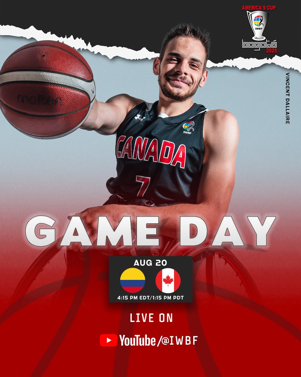 WCBballCanada's tweet image. Bronze on the line!

Canada battles host nation Colombia with a spot on the podium on the line at the IWBF Americas Cup.

🆚 : Colombia 🇨🇴
⏰ : 4:15 p.m. EDT / 1:15 p.m. EDT
📍 : Bogotá, Colombia
📺 : tinyurl.com/bddykv8p

 #TeamCanada | #americascup | #ACWB2025