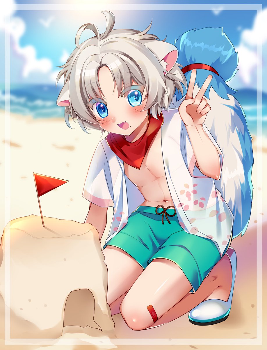 “Oh gosh it’s been a hot day making this sandcastle. Want to go swimming? 

🎨: QZM0903