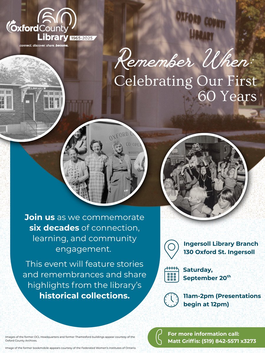 OxfordCounty's tweet photo. Celebrate 60 years at Oxford County Library. “Remembering When: Celebrating Our First 60 Years” is a special reception commemorating six decades of service, access, and community at Oxford County Library. https://t.co/4ixqDMlgOM