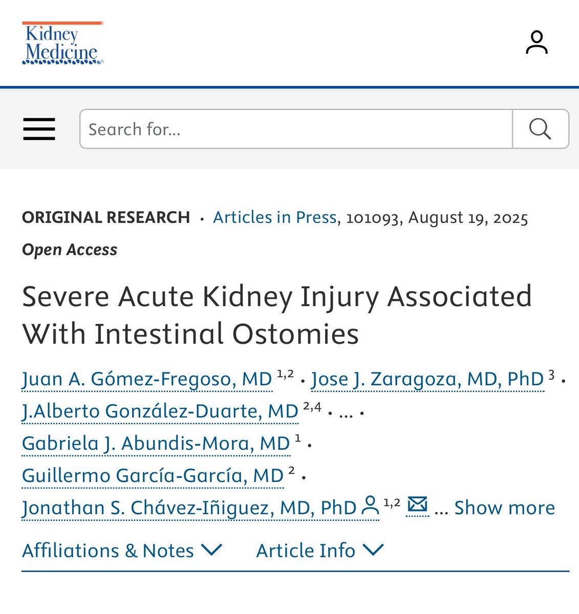 Jonathan Chávez (@jonathannefro) on Twitter photo Nuestro nuevo Artículo Original está en línea
Exploramos la evolución que tienen las personas con lesión renal aguda asociada a ostomias intestinales
<a href="/KidneyMed/">Kidney Medicine</a>
Gratis👇🏻
Kidney Medicine 2025
kidneymedicinejournal.org/article/S2590-… Nuestro nuevo Artículo Original está en línea
Exploramos la evolución que tienen las personas con lesión renal aguda asociada a ostomias intestinales
<a href="/KidneyMed/">Kidney Medicine</a>
Gratis👇🏻
Kidney Medicine 2025
kidneymedicinejournal.org/article/S2590-…