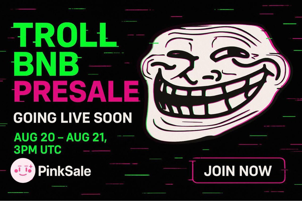 ✅ Time to smirk into chaos on #BNB 😈
Meet #TROLL — the meme coin powered by the internet's most iconic face.

🚀 Presale LIVE on @pinksaleecosystem
🕒 Ends Aug 20, 15:00 UTC | Max Buy: 0.4 BNB
👉 pinksale.finance/launchpad/bsc/…

#TROLL #MemeCoin #Presale