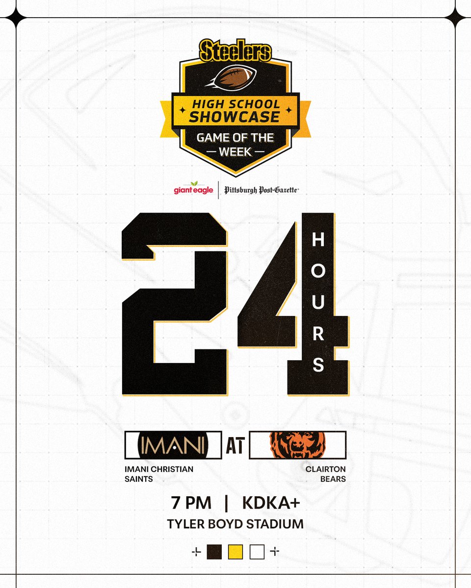 The #SteelersShowcase returns tomorrow night!

Catch <a href="/ICAFOOTBALL/">Imani Saints</a> take on <a href="/Clairtonschool/">Clairton School</a> at 7PM live on KDKA+ #PlayFootball 🏈