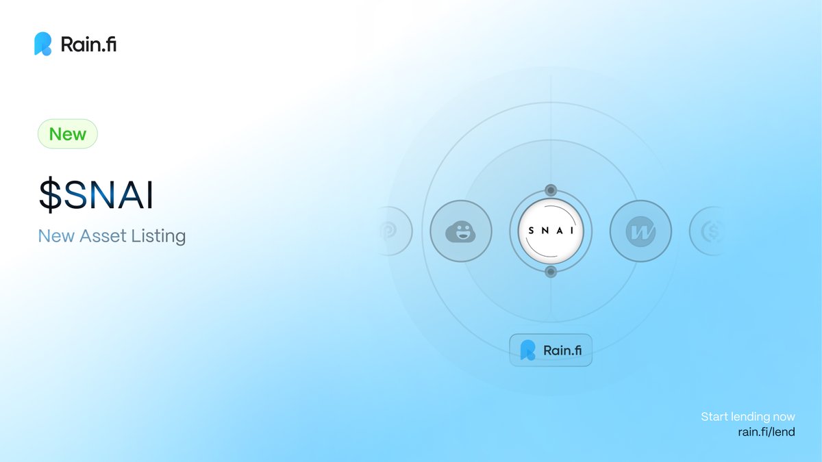 Rain.fi π§ (@rainfi_) on Twitter photo Solana is a leading hub for AI agents, and Rain brings them a lending market.
The token of one of the most active AI projects, <a href="/swarmnode/">SwarmNode.ai</a>, is now live!
Borrow & leverage trade $SNAI, with no price-based liquidations. Solana is a leading hub for AI agents, and Rain brings them a lending market.
The token of one of the most active AI projects, <a href="/swarmnode/">SwarmNode.ai</a>, is now live!
Borrow & leverage trade $SNAI, with no price-based liquidations.