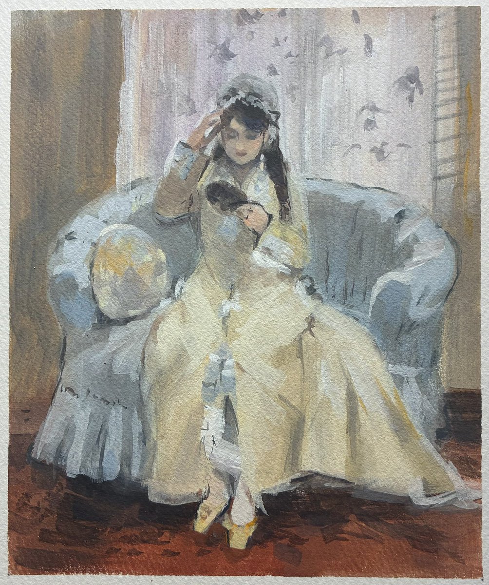 mohi_konoe's tweet photo. 【模写】
Young Woman at Her Looking Glass
by Berthe Morisot
モリゾの絵に漂う、光に溶けていくようなやわらかな表現がとても好きです。
#模写 #Mastercopy #不透明水彩 #gouache #ガッシュ #mohi_daily_paintings #berthemorisot #ホルベイン不透明水彩 #ホルベイン不透明水彩絵具 #ベルトモリゾ https://t.co/Yxld7uMgN5