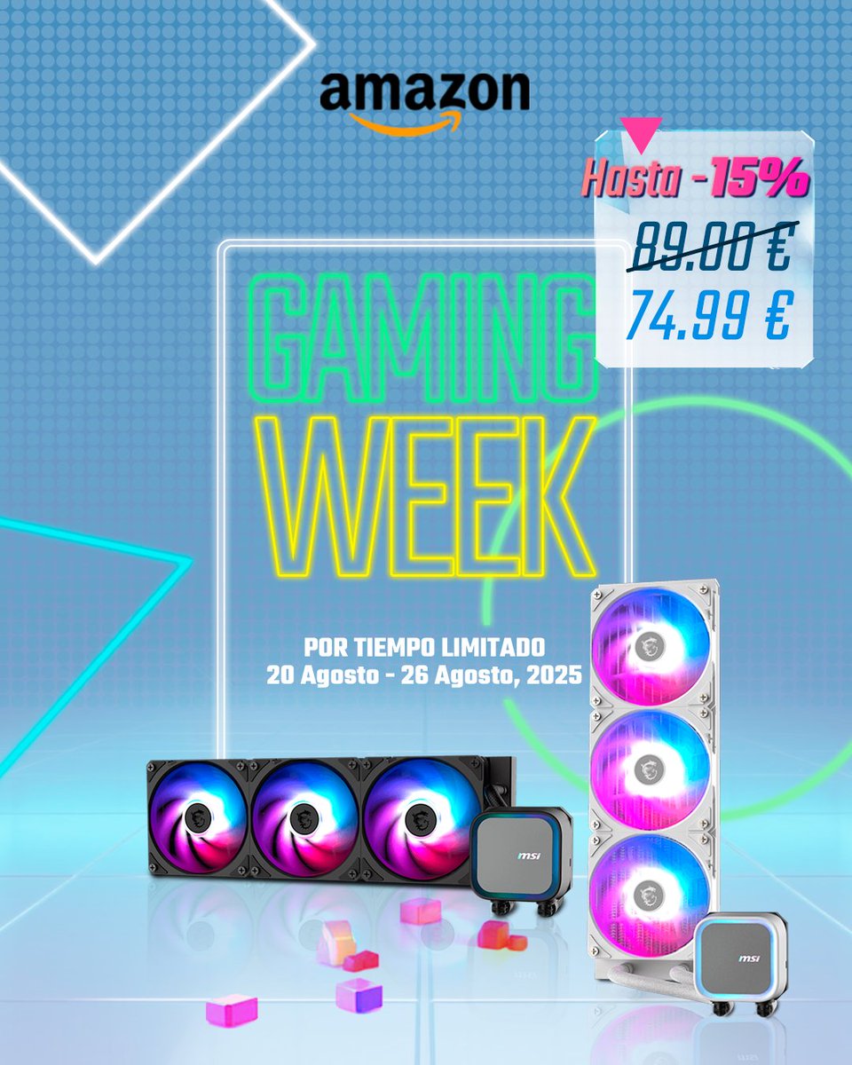 MSI_ES's tweet photo. ¡Mejora la refrigeración de tu PC durante la Amazon Gaming Week!
MAG CORELIQUID A13 360 – Negro y blanco
🖤🤍 HASTA UN 15 % DE DESCUENTO
💸 89,00 € → 74,99 €
🗓️ Del 20 al 26 de agosto de 2025
🔥 ¡Mejora tu setup 👉https://t.co/RV2TXq9wF2
#MSI #MSIGaming #AmazonGamingWeek https://t.co/on41h6RTYn