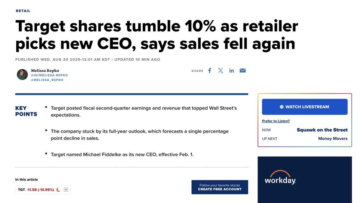 CNBC this morning from an interview with Target's outgoing CEO Brian Cornell: "they don't want to lock up all their products, he said, but clearly that's something that they've had to do."

Target shares are down 10% this morning. Their sales are down.

Honestly, who wants to