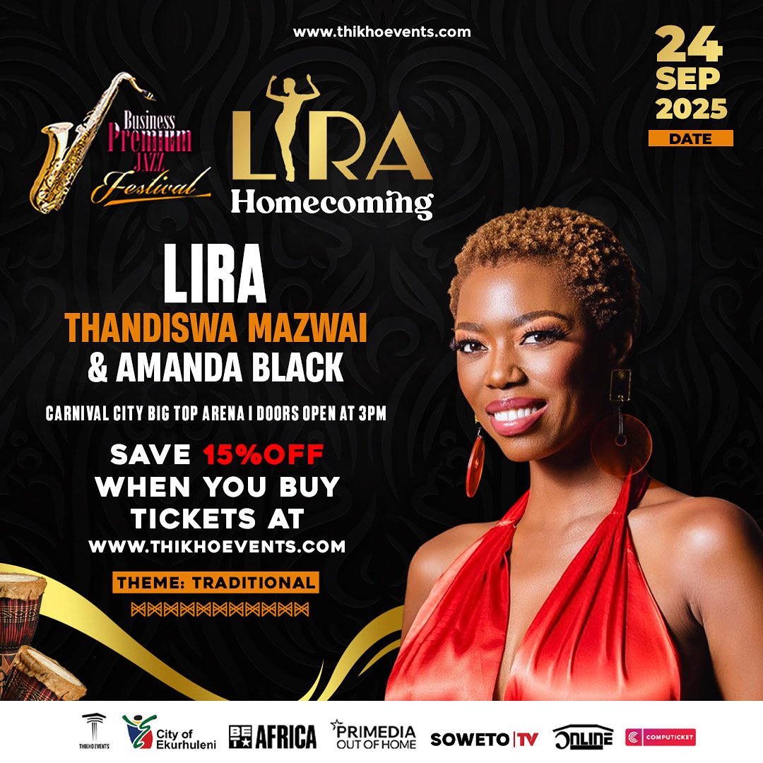 LIRA — The Queen is Back! 💫 She returns to the stage once more for her biggest night yet: <a href="/Miss_LIRA/">First African Barbie Role Model🌺</a> HOMECOMING at the Business Premium Jazz Festival. A historic return to where it all began, alongside powerhouses Thandiswa Mazwai &amp; Amanda Black.

🎟 Save 15% OFF when you buy