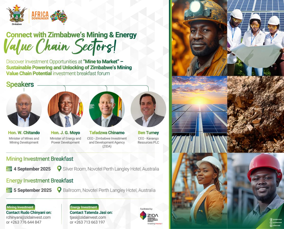 Kavango Resources (@kavangores) on Twitter photo Looking forward to next month’s Africa Down Under event, where #KAV CEO <a href="/Ben_Turney/">Ben Turney</a> will speak on #Zimbabwe’s mining value chain potential:
📅4 Sept '25
📍Novotel Perth Langley Hotel, Australia
🔗Sign up: survey.zohopublic.com/zs/OQD9HK
We'd love to see you there if you can make it! Looking forward to next month’s Africa Down Under event, where #KAV CEO <a href="/Ben_Turney/">Ben Turney</a> will speak on #Zimbabwe’s mining value chain potential:
📅4 Sept '25
📍Novotel Perth Langley Hotel, Australia
🔗Sign up: survey.zohopublic.com/zs/OQD9HK
We'd love to see you there if you can make it!