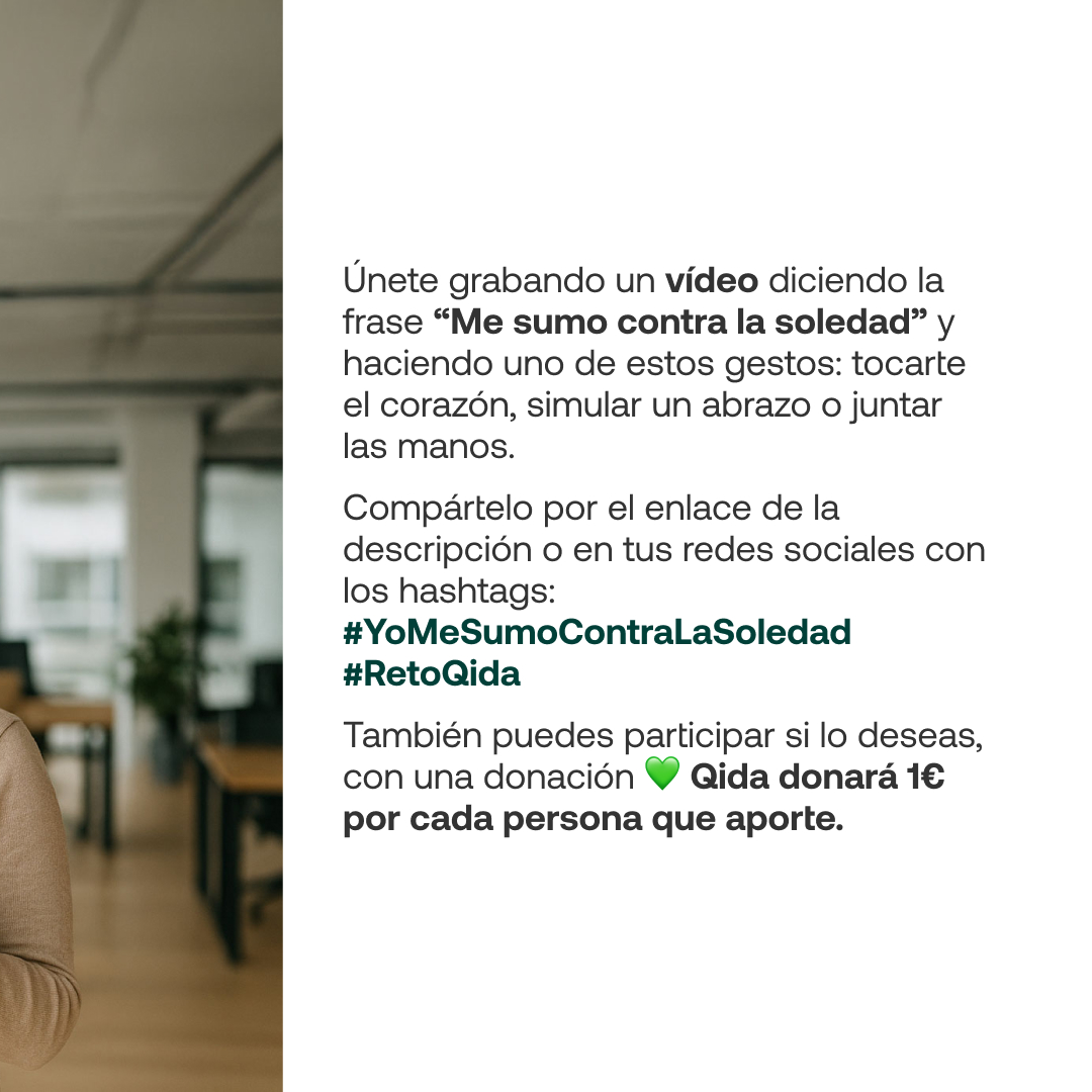 En Qida seguimos apoyando Amics de la Gent Gran, juntos contra la soledad 💚

🎥 Súmate compartiendo tu vídeo: forms.gle/7iSERi5dTB6fwm…

🤝 O participa con una donación. Qida aportará 1€ por cada contribución: amigosdelosmayores.org/campana/la-car…

#YoMeSumoContraLaSoledad #RetoQida