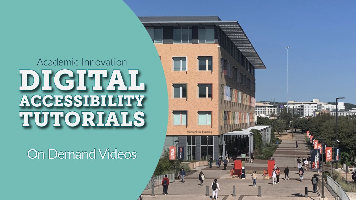 Need help making accessible documents, PDFs, videos or course materials? UTSA offers short, recorded trainings you can watch on demand. Topics include Word, PowerPoint, captioning and more. Explore accessibility videos in Panopto ➔ buff.ly/jyhMd5H

#UTSA #Accessibility