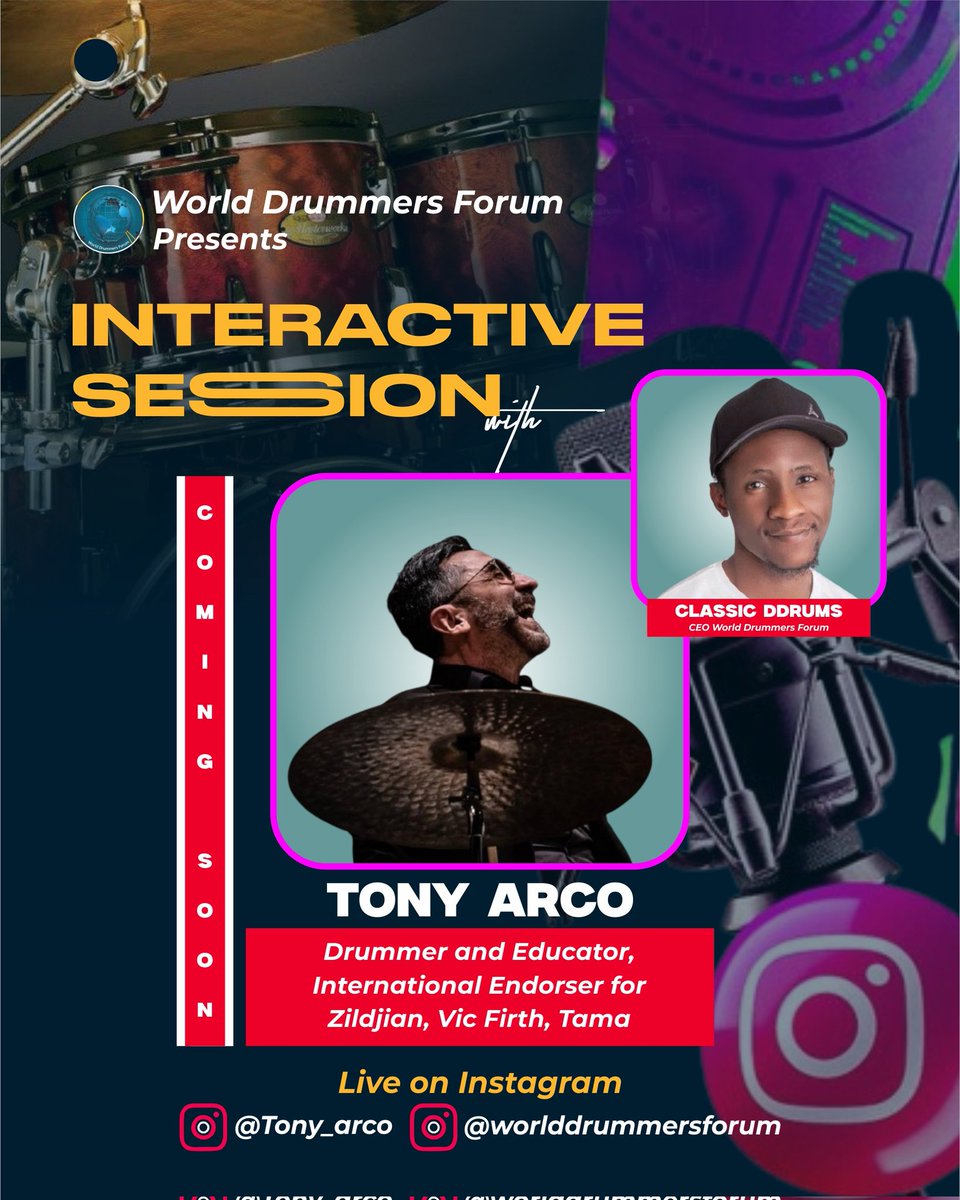 ClassicDrums1's tweet photo. Doing some session with Tony Arco, live on IG... Don't miss out guys...

COMING SOON 🥁

@worlddrummersforum on IG 
✨✨✨ https://t.co/3GWxp144nR