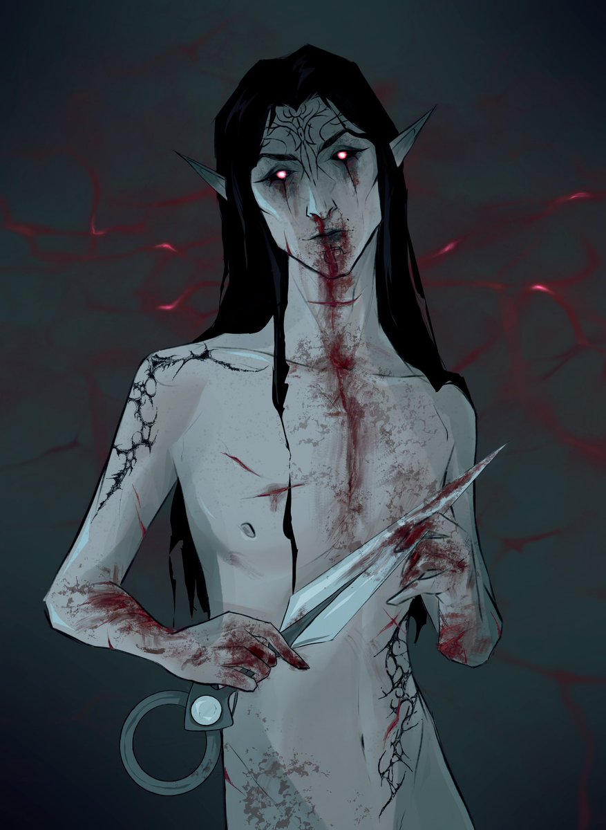 bioware did not give us blood mage specialization and i want to be evil in video games 😔

so i made this guy! my blood mage rook - Tythas Ingellvar