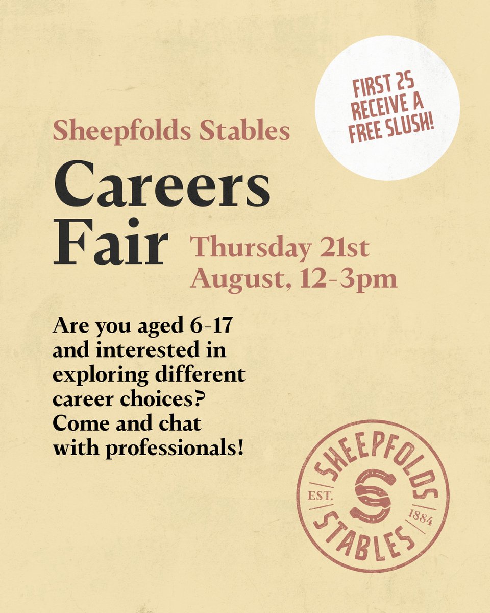 Sheepfolds Stables, Sunderland are hosting a Careers Fair for ages 6–17 tomorrow, 12–3pm!
Meet reps from HSBC, Volker Stevin, Sunderland Software City &amp; more. A great chance to explore careers and link learning to real-world paths!
Don't miss it! 👀
#CareersFair #Sunderland