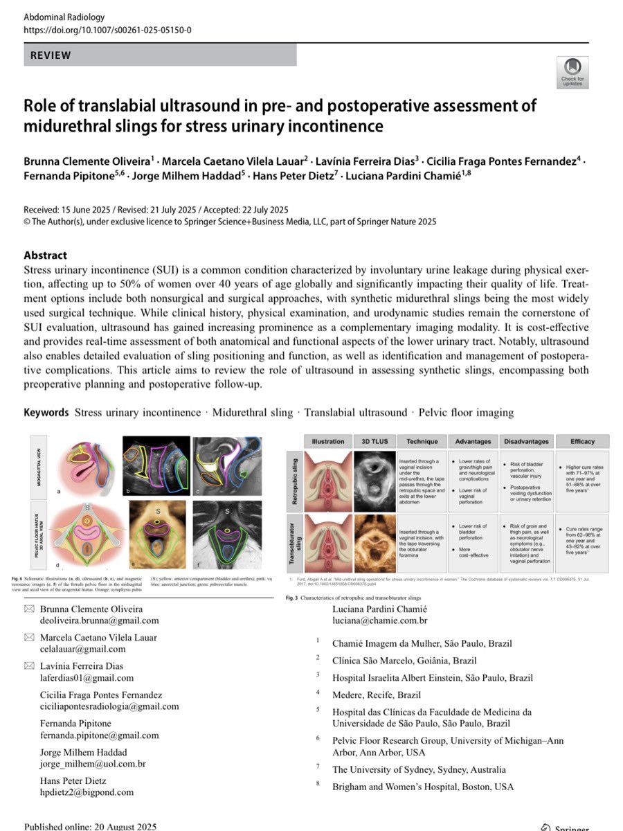 lucianachamiec1's tweet photo. Available now our new publication on translabial US in pre- and postoperative assessment of midurethral slings for stress urinary incontinence https://t.co/5Ti96q3TLu