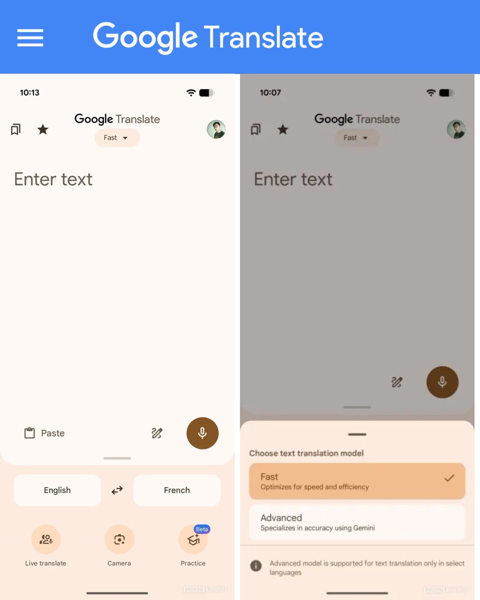 drbeel_techno's tweet image. #Google
تعمل جوجل على ميزات جديدة لبرنلمج ترجمة جوجل الشهير #GoogleTranslate ، بما في ذلك أداة لاختيار نماذج الذكاء الاصطناعي، حيث تتيح هذه الأداة للمستخدمين الاختيار بين نموذجي "سريع" و"متقدم"، ما يسمح لهم بالاختيار بين ترجمات سريعة أو ترجمات أكثر دقة مدعومة بنظام الذكاء