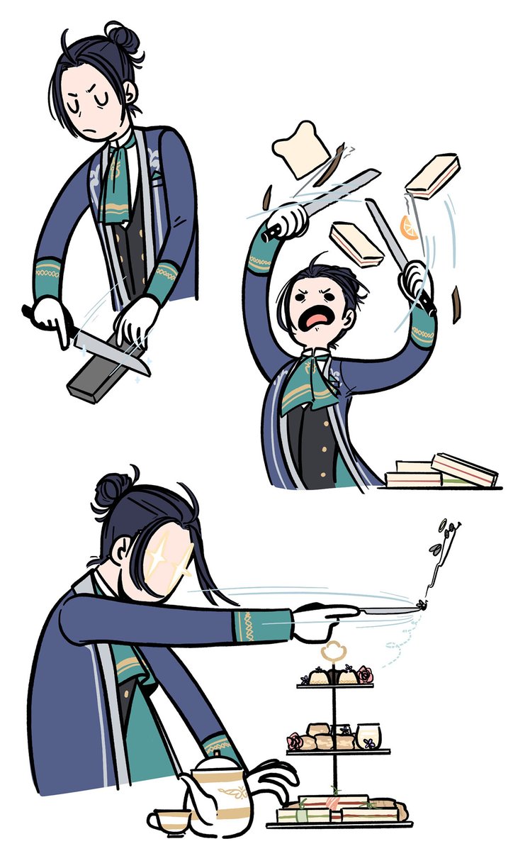Doodles of Felix studying the blade