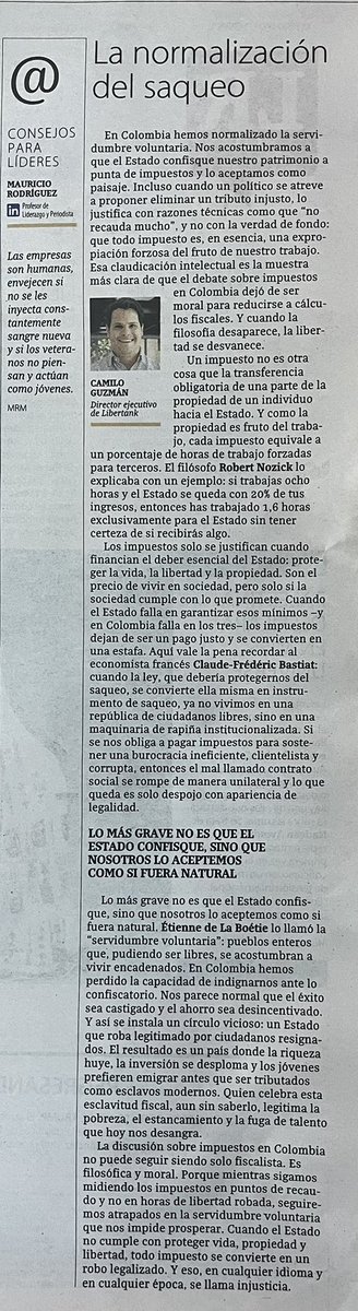 Luis Guillermo Vélez (@luisguillermovl) on Twitter photo Me encantó este artículo de <a href="/CamiloGuzmanSa/">Camilo Guzmán</a> director de <a href="/libertank/">libertank 💡</a>. Maravillosa la referencia Étienne de La Boétie y el Discurso sobre la Servidumbre Voluntaria. Me encantó este artículo de <a href="/CamiloGuzmanSa/">Camilo Guzmán</a> director de <a href="/libertank/">libertank 💡</a>. Maravillosa la referencia Étienne de La Boétie y el Discurso sobre la Servidumbre Voluntaria.