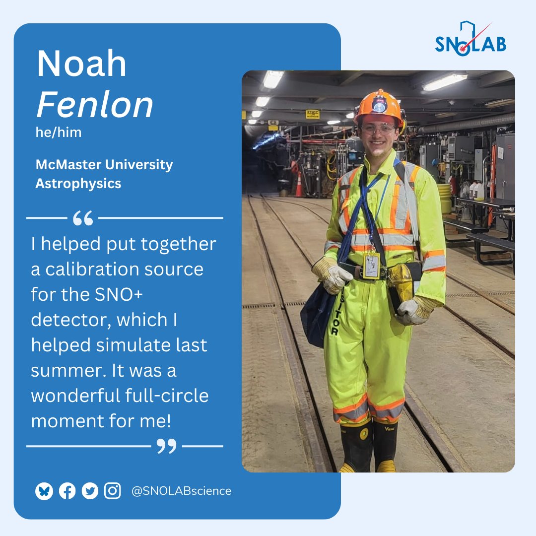 SNOLAB (@snolabscience) on Twitter photo Meet Noah! Noah recently graduated from <a href="/McMasterU/">McMaster University</a> with a degree in Astrophysics. He is a returning student who has spent two summers working on the SNO+ experiment on a variety of projects, such as calibration systems.
#StudentsAtSNOLAB #WorkWithMeWednesday Meet Noah! Noah recently graduated from <a href="/McMasterU/">McMaster University</a> with a degree in Astrophysics. He is a returning student who has spent two summers working on the SNO+ experiment on a variety of projects, such as calibration systems.
#StudentsAtSNOLAB #WorkWithMeWednesday