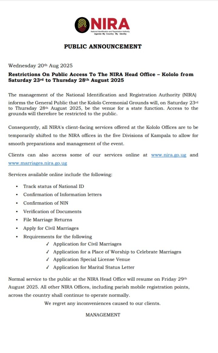 NIRA_Ug's tweet photo. Public Notice 📌