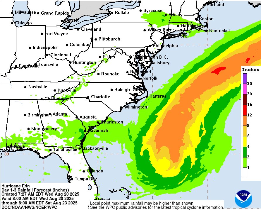 Did you know that of all hurricane hazards, 1⃣6⃣ percent of deaths are due to rip currents and violent waves?  Bottom line: stay out of the water if you are at a beach on the East Coast.