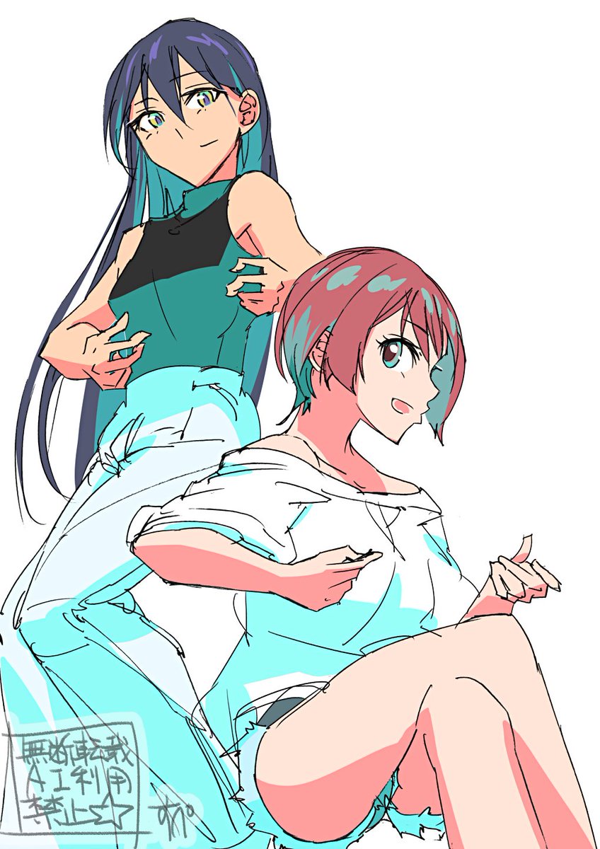 マチュとニャアン　wip.　
まだ楽器描いてない☆　#GQuuuuuuX #ジークアクス