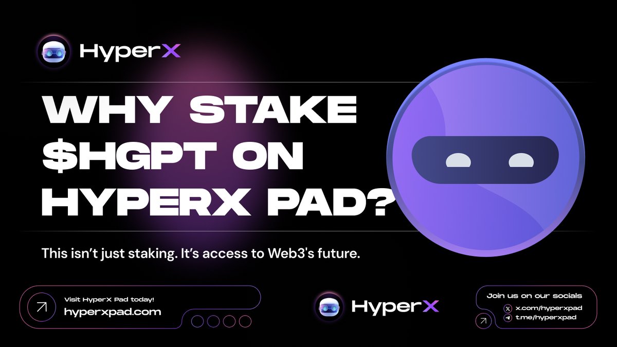 Why stake $HGPT on HyperX Pad?

🔒 Earn Tiers
🚀 Access IDOs
🎁 Airdrops &amp; surprises
💡 Incubation deals

This isn’t just staking. It’s access to Web3's future.

Start today: hyperxpad.com/staking

#HGPT #HyperXPad
