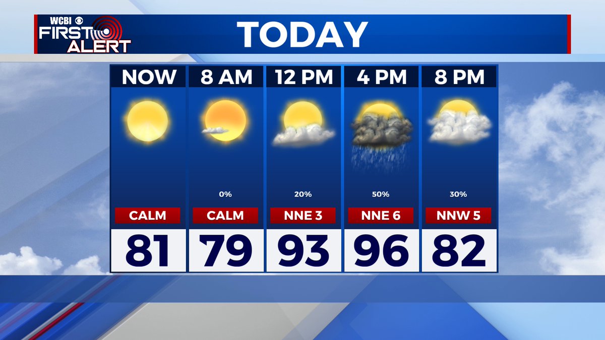 Turning sunny after some morning showers and storms! We will see a bigger round of storms this afternoon and evening, with high temperatures getting into the mid 90s! The heat index will still be a problem, and could get above 105. Keep an eye on the radar this afternoon!