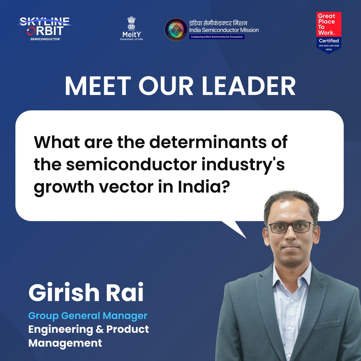 Meet our leader, get the answers💡

Girish Rai, Group General Manager - Engineering and Product management

From breakthroughs in semiconductor manufacturing to strategies for driving innovation, our leaders are ready to share their expertise, answer your questions, and inspire