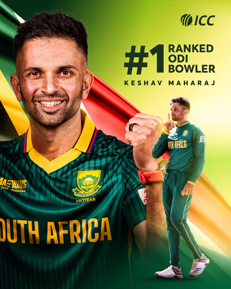 Keshav Maharaj ascends the throne atop the ICC Men’s ODI Bowling Rankings 🙌

More ➡️ icc-cricket.com/news/south-afr…