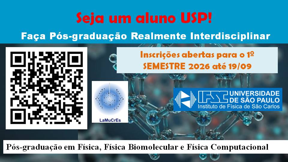 Os editais dos processos seletivos para ingresso no 1º semestre de 2026, nas áreas Física Teórica e Experimental, Física Biomolecular e Física Computacional estão disponíveis em: ifsc.usp.br/posgraduacao na aba Processo Seletivo.
período de inscrição 18/08 até 19/09/2025.