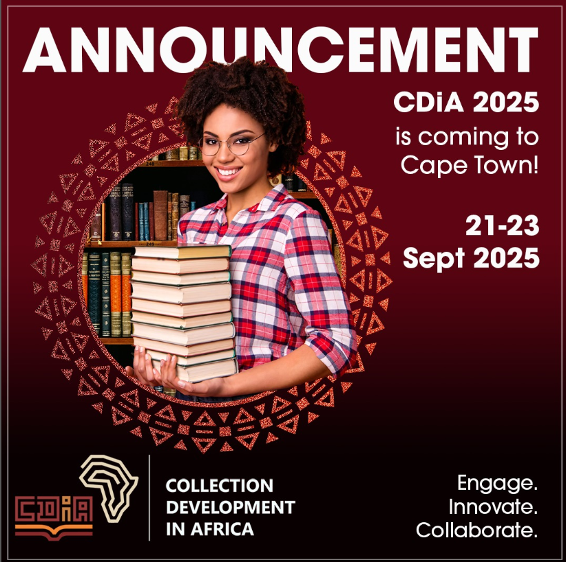 Don't miss the 2nd Edition of the Collection Development in Africa (CDiA) Series, happening from 21-23 September 2025 in Cape Town, South Africa!
This conference is in collaboration with <a href="/ITOCA_SA/">ITOCA</a>, <a href="/CLIRnews/">CLIR</a> Casalini Libri and <a href="/chsconf/">Charleston Hub</a> 
#libraries #culturalheritalge #CDiA25