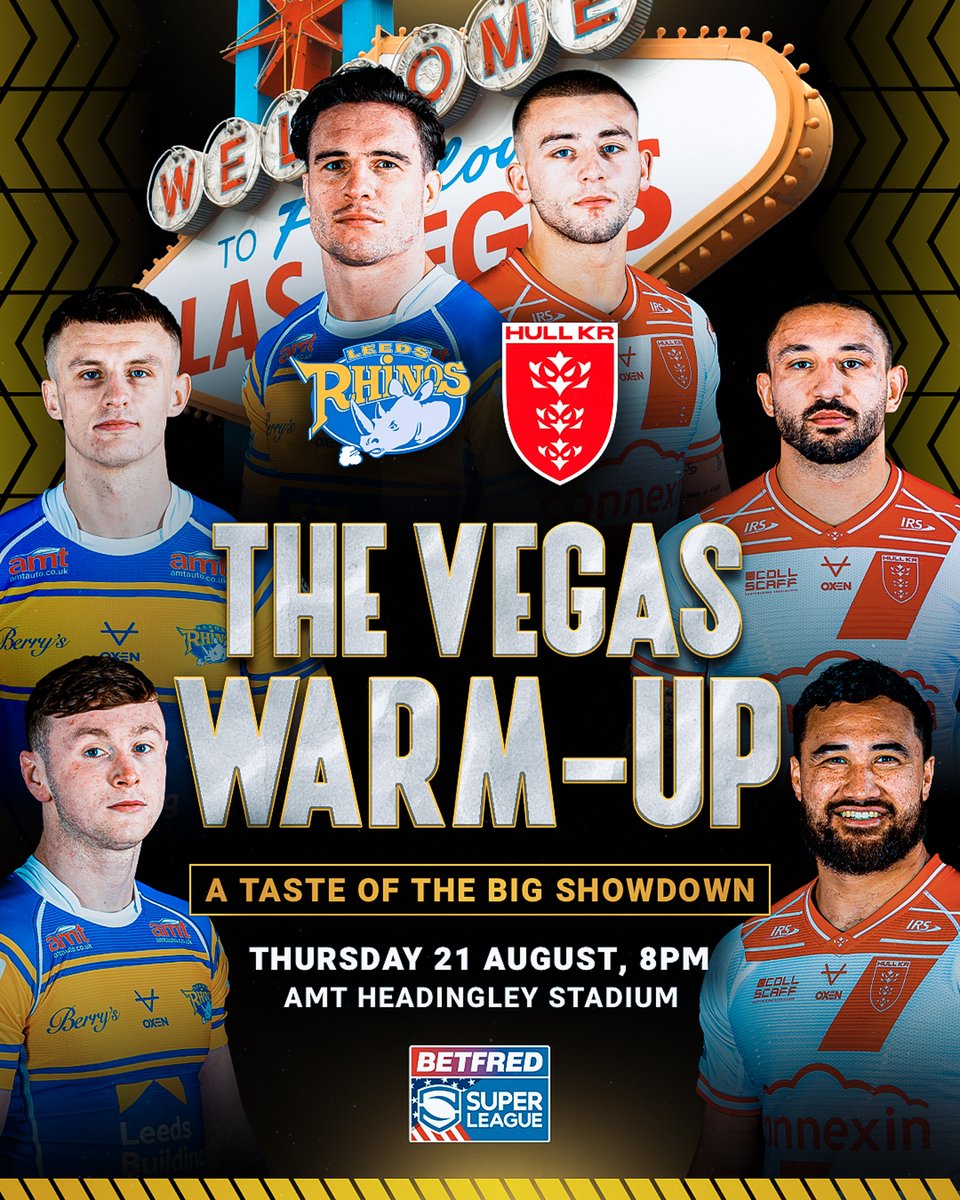 Betfred Super League (@superleague) on Twitter photo Want to get a glimpse of the Vegas 2026 clash? 🇺🇸
Tomorrow night is your chance... Live on <a href="/SkySports/">Sky Sports</a>, <a href="/leedsrhinos/">Leeds Rhinos</a> welcome <a href="/hullkrofficial/">Hull KR</a> in Round 23 of the <a href="/Betfred/">Betfred</a> #SuperLeague 🤩 Want to get a glimpse of the Vegas 2026 clash? 🇺🇸
Tomorrow night is your chance... Live on <a href="/SkySports/">Sky Sports</a>, <a href="/leedsrhinos/">Leeds Rhinos</a> welcome <a href="/hullkrofficial/">Hull KR</a> in Round 23 of the <a href="/Betfred/">Betfred</a> #SuperLeague 🤩