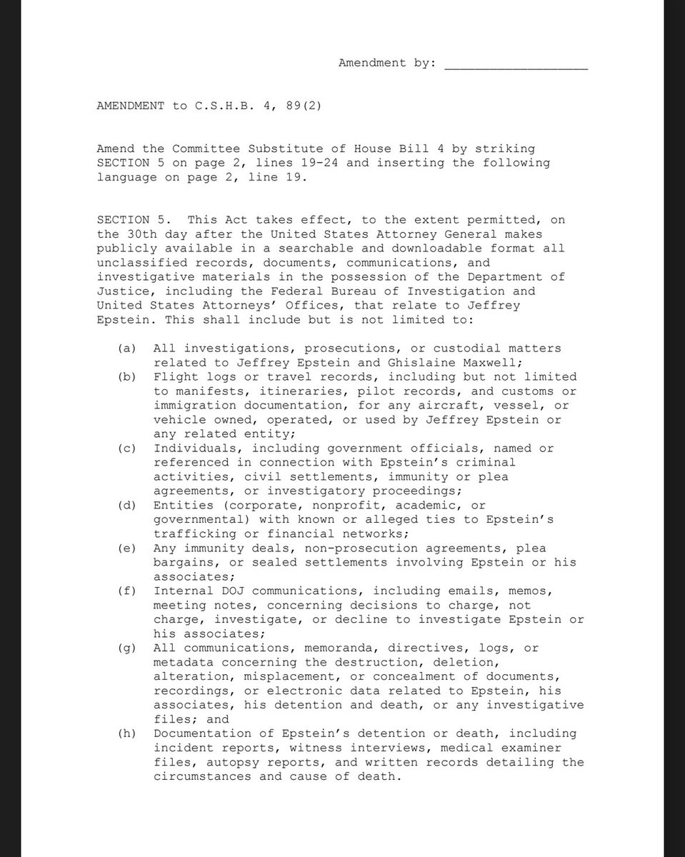 .<a href="/GeneforTexas/">Gene Wu</a> will propose this amendment to the congressional map on the floor today that would delay implementation of the new lines until the Epstein Files are released. #txlege
