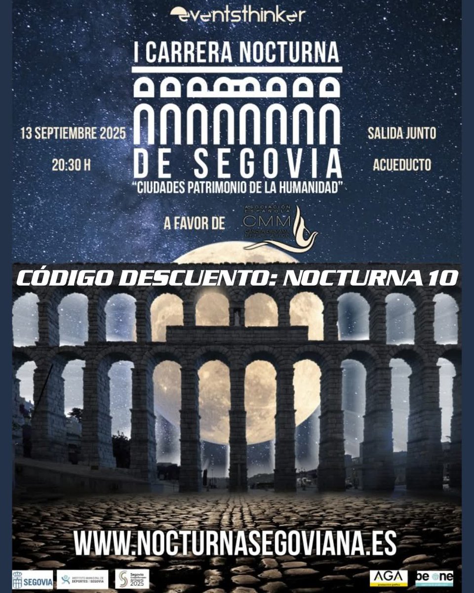 Carrera Nocturna de Segovia “Ciudades Patrimonio de la Humanidad” el sábado 13/09/ 2025  20:30.
Aprovecha el código NOCTURNA10 y obtén un 10 % de descuento en tu inscripción. Carreras de 5 y 10 kms.  eventsthinker.com/nocturnasegovi…
 #CarreraNocturna #eventsthinker #Segovia #running
