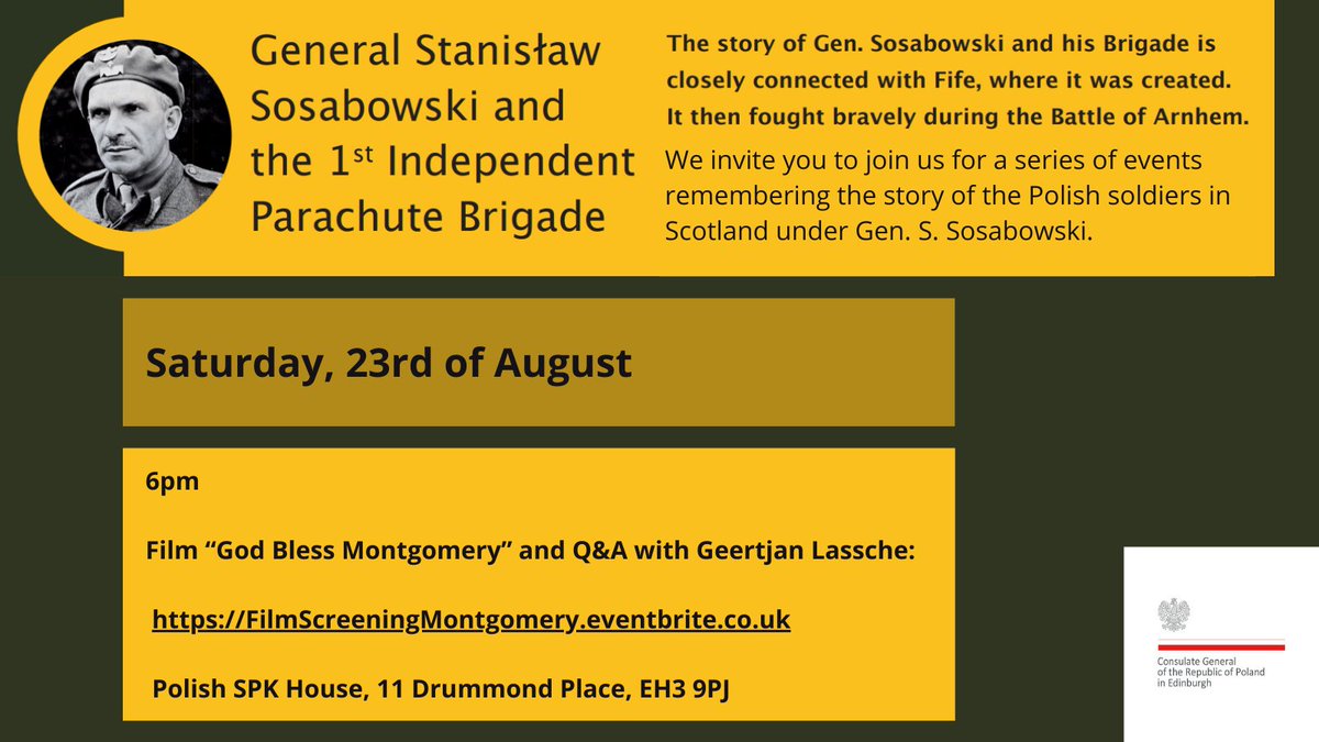 PLinEdinburgh (@plinedinburgh) on Twitter photo 🗓️23.08.25 @ 6pm.
A great opportunity to see "God Bless Montgomery", a film about the Polish involvement in the Battle of Arnhem, as well as meet 📽️ director <a href="/GeertjanLassche/">Geertjan Lassche</a>.
RSVP via link ⤵️
…mScreeningMontgomery.eventbrite.co.uk
<a href="/_6BPD_/">6BPD</a>, <a href="/16AirAssltBCT/">16 Air Assault Brigade Combat Team</a>, <a href="/SilenceInPolish/">Jenny Grant</a>, <a href="/Polska/">Polacy Światu</a> 🗓️23.08.25 @ 6pm.
A great opportunity to see "God Bless Montgomery", a film about the Polish involvement in the Battle of Arnhem, as well as meet 📽️ director <a href="/GeertjanLassche/">Geertjan Lassche</a>.
RSVP via link ⤵️
…mScreeningMontgomery.eventbrite.co.uk
<a href="/_6BPD_/">6BPD</a>, <a href="/16AirAssltBCT/">16 Air Assault Brigade Combat Team</a>, <a href="/SilenceInPolish/">Jenny Grant</a>, <a href="/Polska/">Polacy Światu</a>