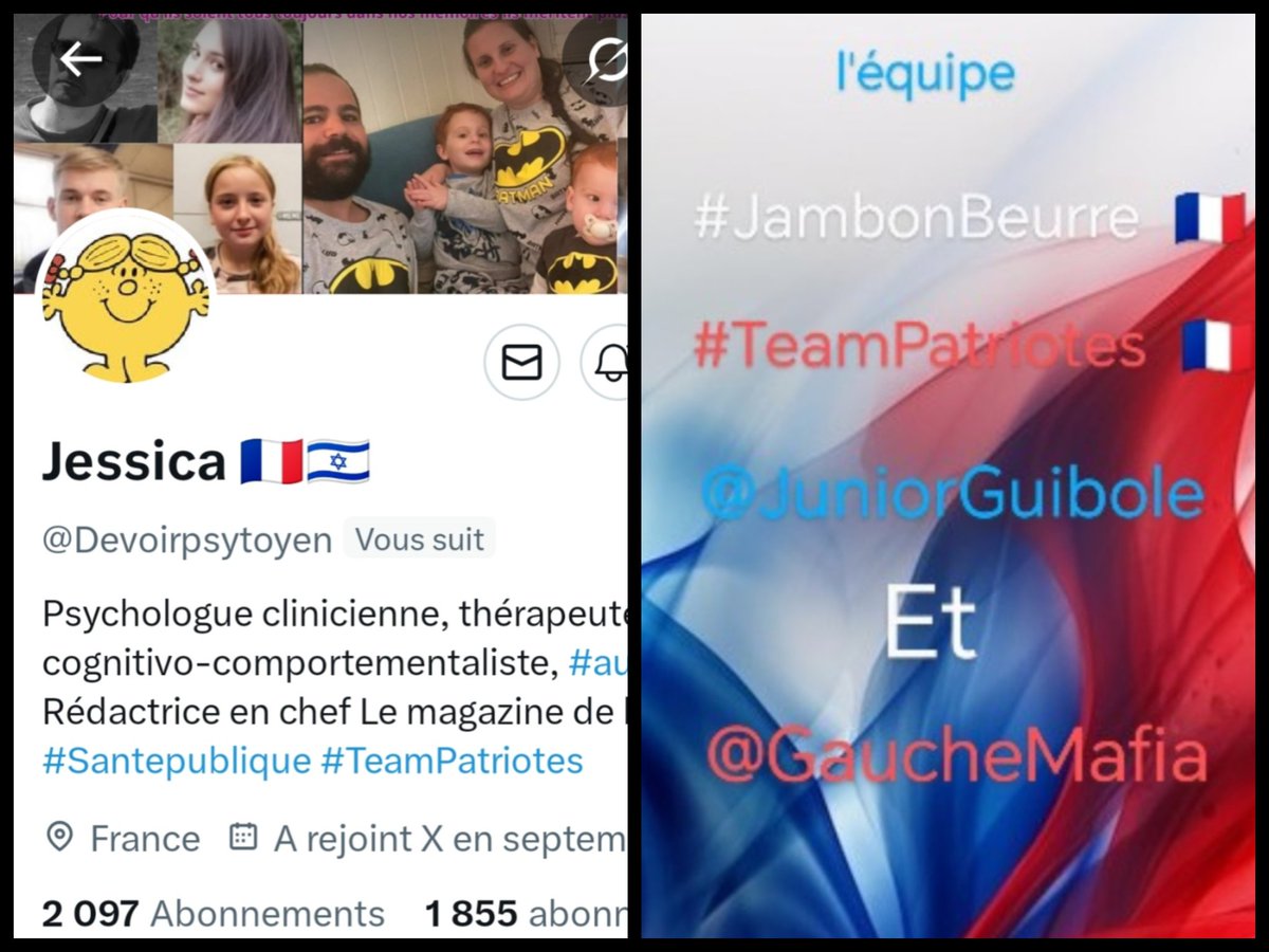 🇨🇵 Dédé 🇫🇷♿ (@juniorguibole) on Twitter photo INFO🚨Merci de partager !🚨
Mes amis abonnés😉
Ainsi que l'équipe #JambonBeurre #TeamPatriotes 🇨🇵
Notre amie <a href="/Devoirpsytoyen/">Jessica 🇫🇷🇮🇱</a> 👍
Aurait besoin d'un petit coup de pouce pour grossir sa TL!🥳
Et ainsi lui donner plus de visibilité!
Merci de vous abonner à elle !🙏
Et n'oubliez INFO🚨Merci de partager !🚨
Mes amis abonnés😉
Ainsi que l'équipe #JambonBeurre #TeamPatriotes 🇨🇵
Notre amie <a href="/Devoirpsytoyen/">Jessica 🇫🇷🇮🇱</a> 👍
Aurait besoin d'un petit coup de pouce pour grossir sa TL!🥳
Et ainsi lui donner plus de visibilité!
Merci de vous abonner à elle !🙏
Et n'oubliez