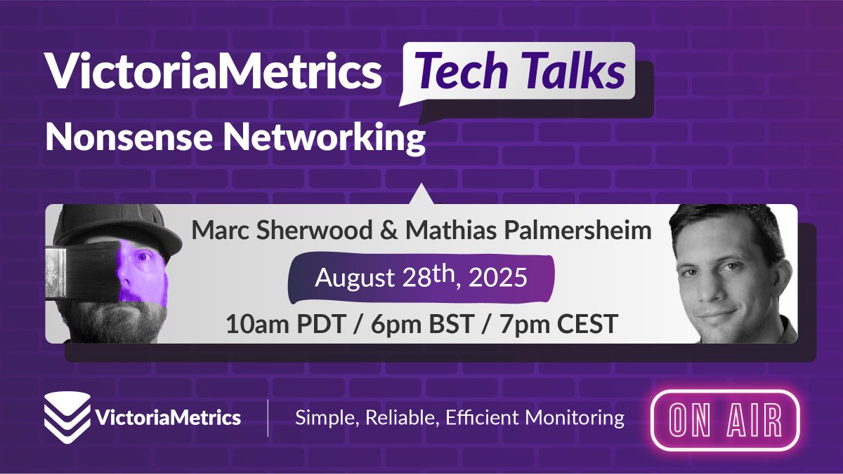 VictoriaMetrics's tweet image. 🚀 Tech Talk #8 goes live in just 15 minutes!
Join us now to talk all things network monitoring and make sense of the nonsense together.
👇 WATCH HERE 👇
youtube.com/live/BjbV2_iLr…
#NetworkMonitoring #SysAdmin #Networking