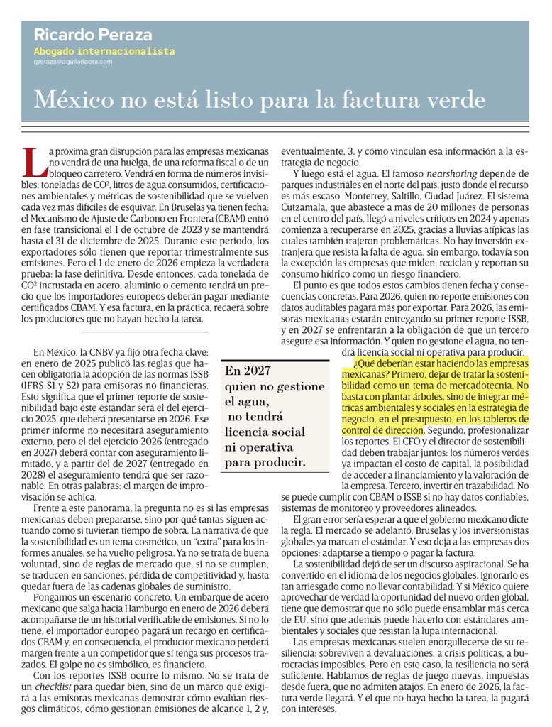 rjperazatello's tweet photo. La próxima gran disrupción para las empresas mexicanas no será una huelga, será la factura verde: CO₂, agua, métricas de sostenibilidad que ya no son opcionales.

Gracias a @Excelsior y a @lorerivera por el espacio.

🇲🇽 México aún no está listo. https://t.co/9m1YGg3Xz9