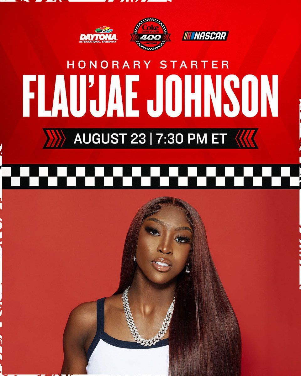 Daytona International Speedway (@daytona) on Twitter photo Night racing brings the stars out 🌟
We are thrilled to welcome <a href="/Flaujae/">Flaujae 4️⃣</a> as our Honorary Starter for the #CokeZeroSugar400!
<a href="/NASCAR/">NASCAR</a> | <a href="/CocaColaRacing/">Coca-Cola Racing</a> Night racing brings the stars out 🌟
We are thrilled to welcome <a href="/Flaujae/">Flaujae 4️⃣</a> as our Honorary Starter for the #CokeZeroSugar400!
<a href="/NASCAR/">NASCAR</a> | <a href="/CocaColaRacing/">Coca-Cola Racing</a>