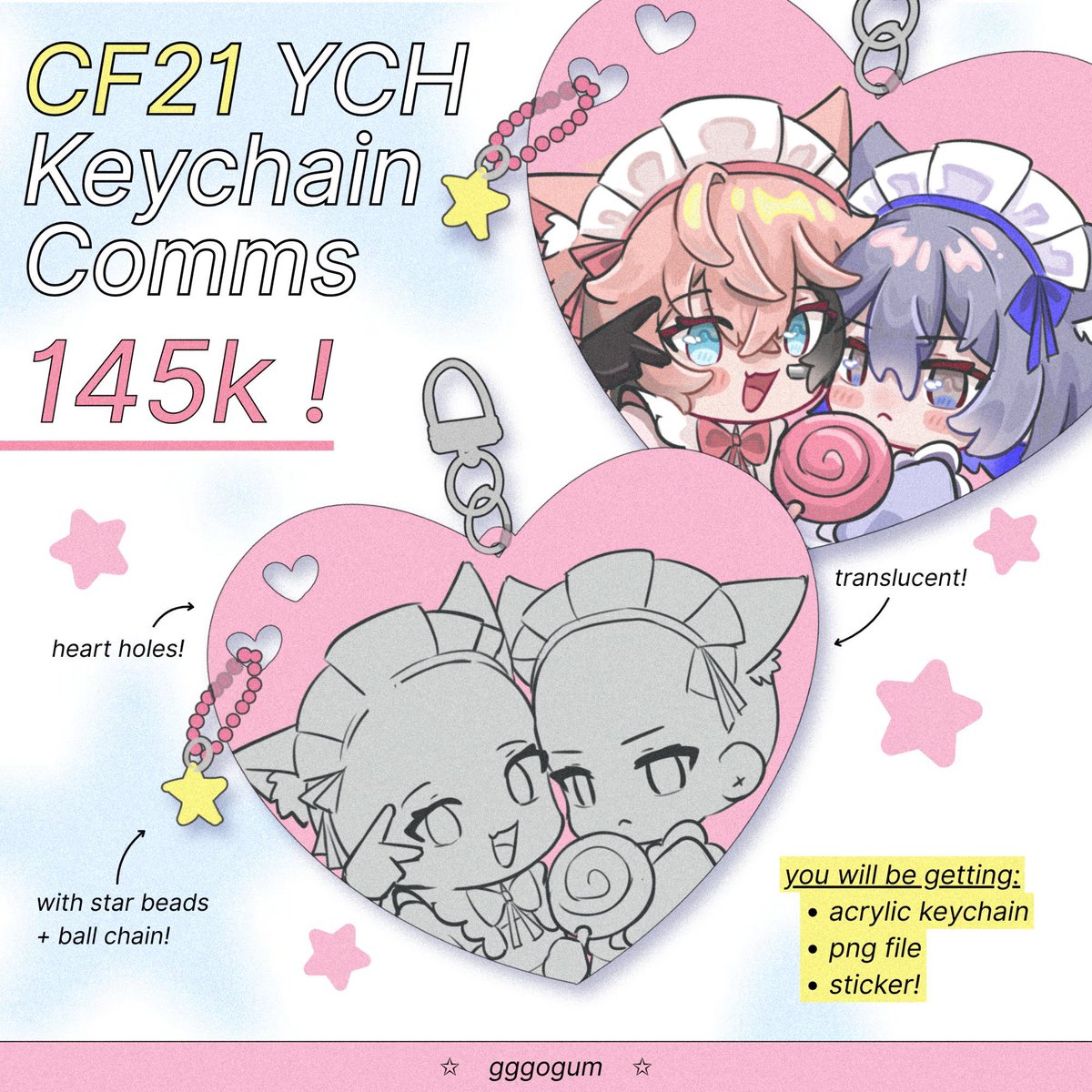gggogum's tweet photo. (RTs &amp; ♡ appreciated!)

hello! i’m opening YCH keychain cms for #cf21 (day 1) pick-up and mail order!

please fill the form below if you’re interested, form will close on september 2nd but might close sooner if all slots are taken!

⭐️ https://t.co/4XHpY6gxo7 ⭐️ https://t.co/G8PJvXMgEO