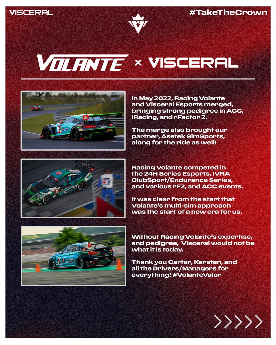 Visceral Esports (@visceralesports) on Twitter photo 👑 10 YEARS of <a href="/VisceralEsports/">Visceral Esports</a> 👑
10 years. 8 sims. Countless championships. 🏆
A decade of racing history, and we’re only just getting started. To every Driver, Manager, and Staff member past and present, Thank You! ❤️
#TakeTheCrown #Visceral10Years 👑 10 YEARS of <a href="/VisceralEsports/">Visceral Esports</a> 👑
10 years. 8 sims. Countless championships. 🏆
A decade of racing history, and we’re only just getting started. To every Driver, Manager, and Staff member past and present, Thank You! ❤️
#TakeTheCrown #Visceral10Years