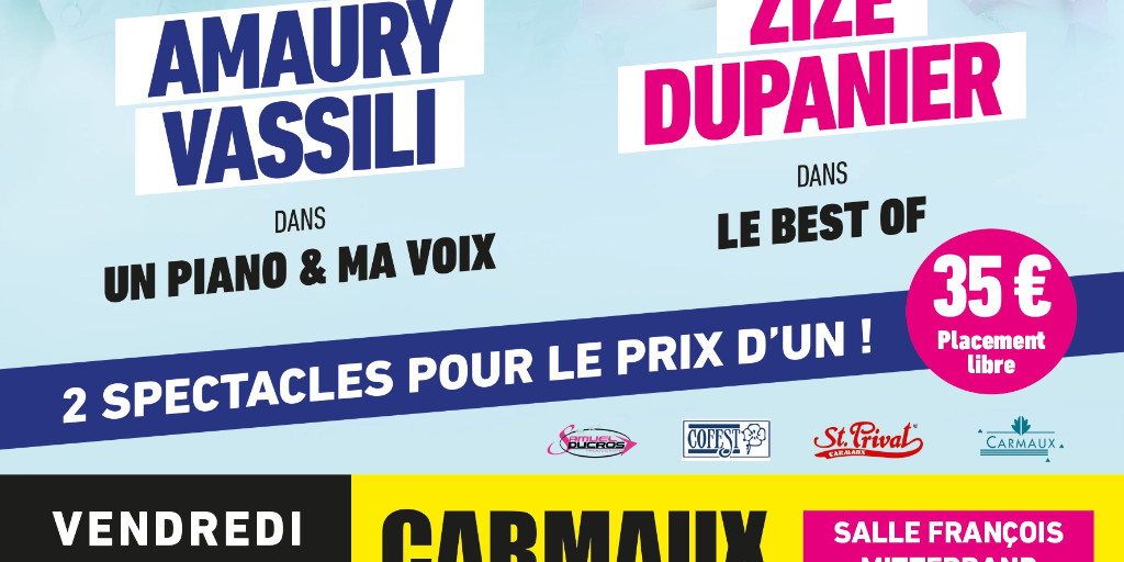 C'est ce Vendredi 22 Août que vous pourrez assister à la soirée évènement avec 2 artistes de talent : ZIZE et Amaury VASSILI dans la belle ville de Carmaux. Pour tout renseignement et achat veuillez contacter l'office de tourisme au 05 63 76 76 67. #amauryvassili #zize #carmaux