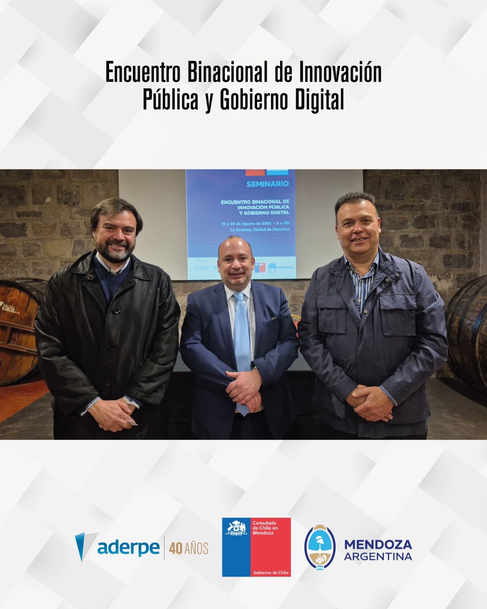 aderpemza's tweet photo. Manuel Ponce y Sergio Olivencia participaron del Encuentro Binacional de Innovación Pública y Gobierno Digital en Mendoza 🇦🇷🇨🇱Intercambio de experiencias, transformación digital y cooperación para políticas públicas más eficientes e inclusivas. #InnovaciónPública #GobiernoDigital https://t.co/V3TpgfCrfV