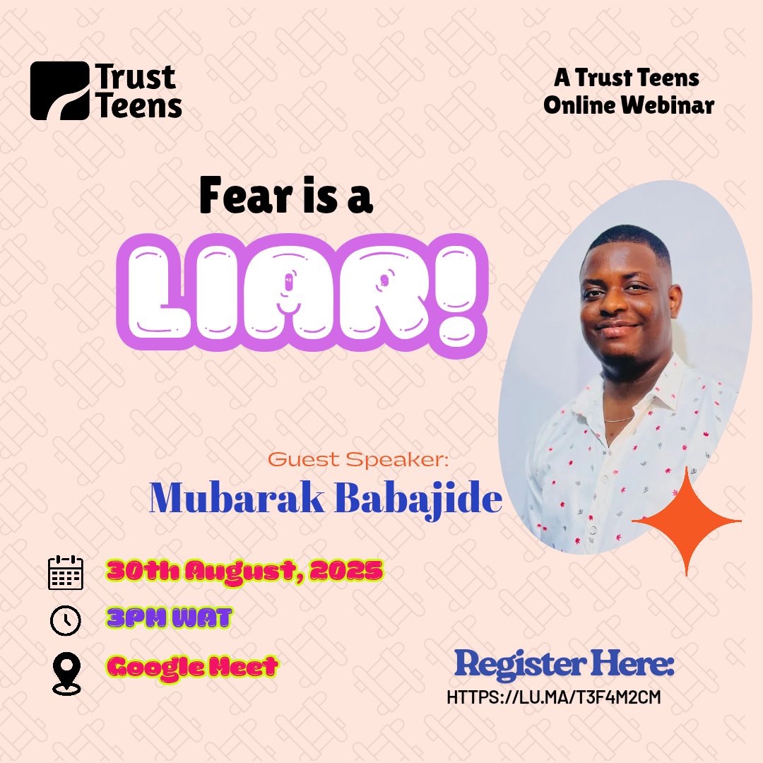 trustteens_'s tweet photo. 🚨 Fear is a LIAR! 🚨
Fear whispers “you can’t” “you’re not enough” “what if you fail?” but the truth is, you’re stronger, braver, and more capable than fear will ever let you believe.
•
#trustteens #fearisaliar #onlinewebinar https://t.co/cqbKlE86H3